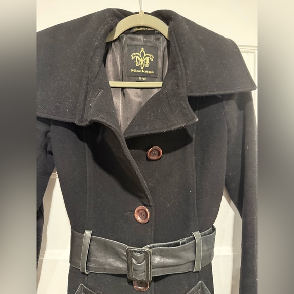 Mackage Black Women's Wool Coat with Leather Accents - Picture 5 of 6